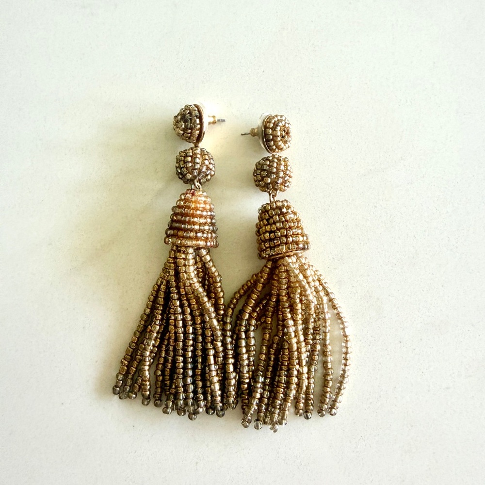 Gold Beaded Tassel Earrings
